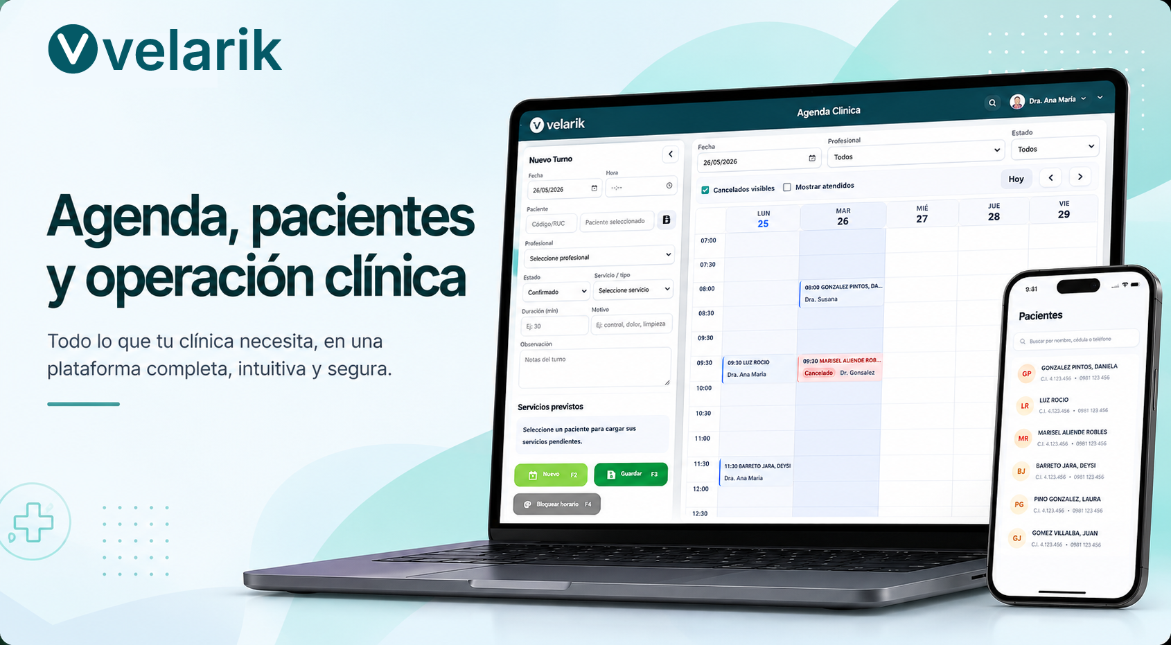 Agenda clínica en Velarik